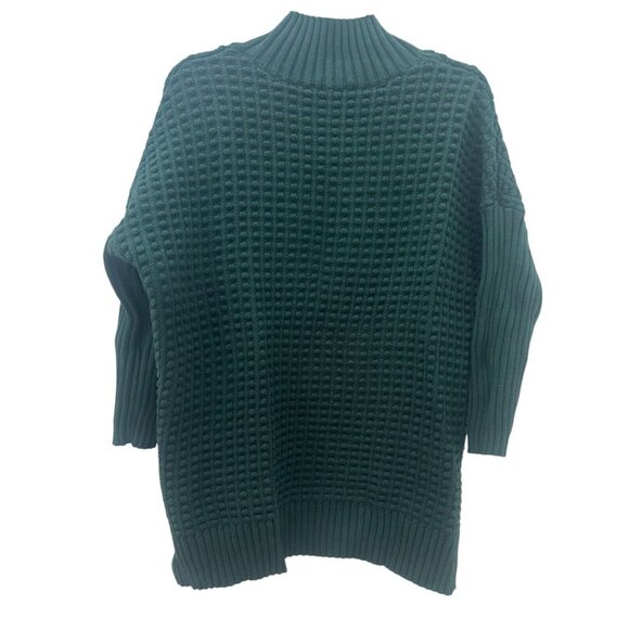 FRENCH CONNECTION Mock Turtleneck Sweater Emerald Green Size M Cotton Chunky - Picture 3 of 6